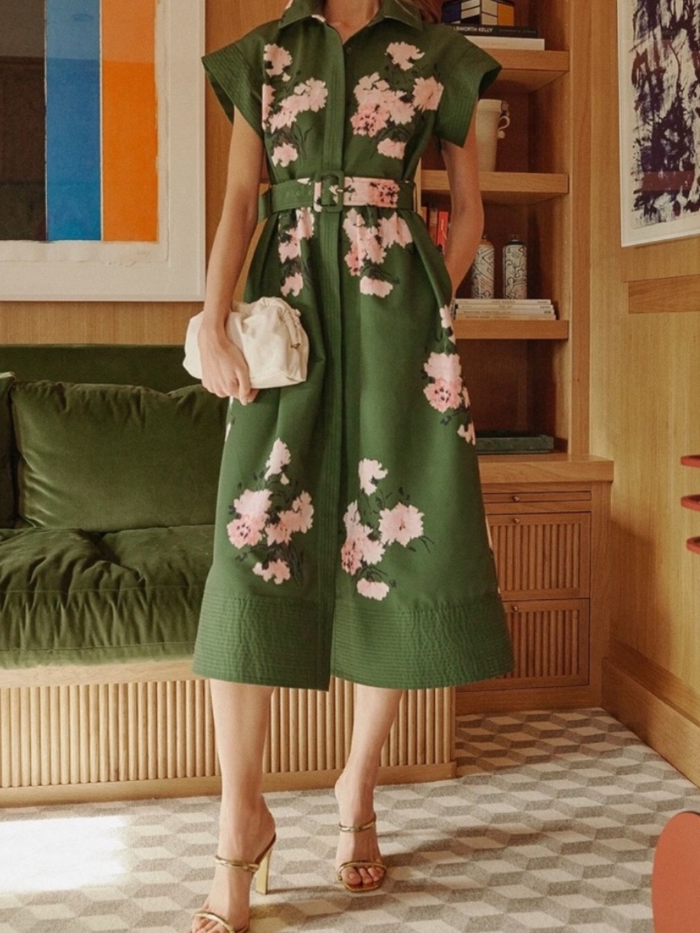 Tuckernuck Chloe dress. Olive and Pressed Flower. XS. EUC
